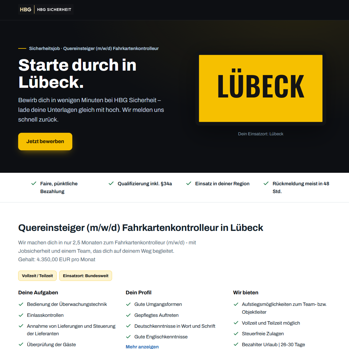BewerberPipe Landingpage mit Ortsschild