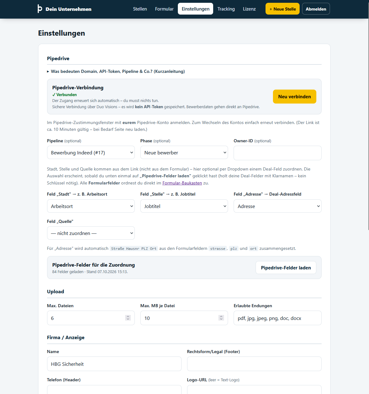 Pipedrive Konfiguration